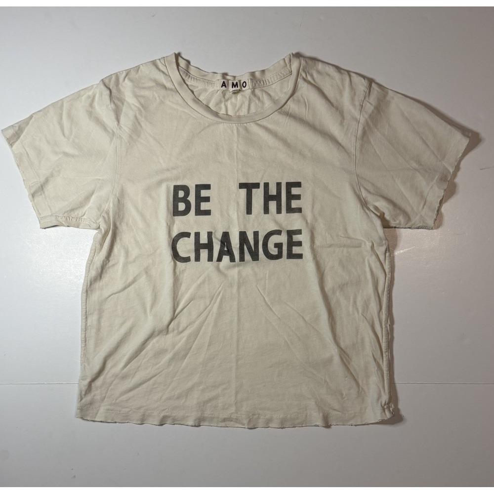Amo Denim Cropped T-Shirt Be The Change Size Small Rare